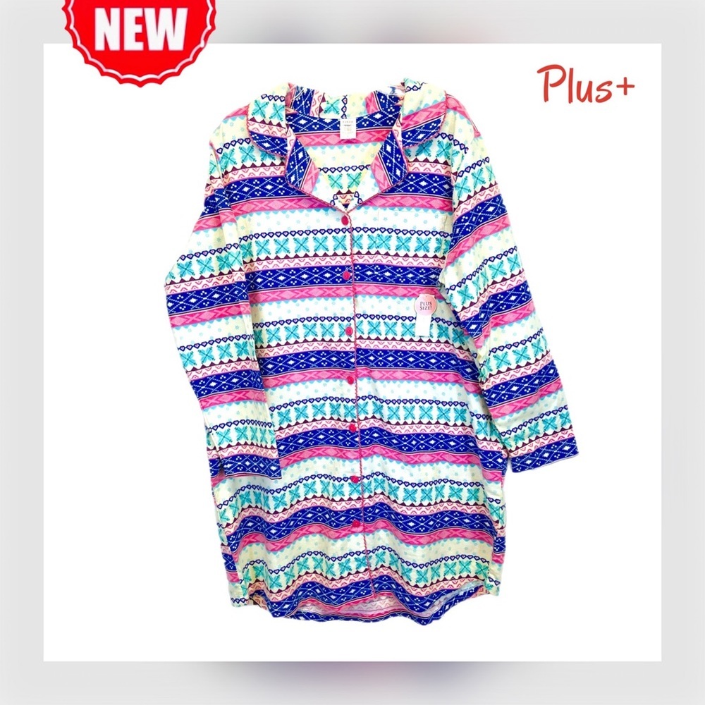 🌸🆕 PINK K || Plus-Size Button-Up Sleep Shirt-